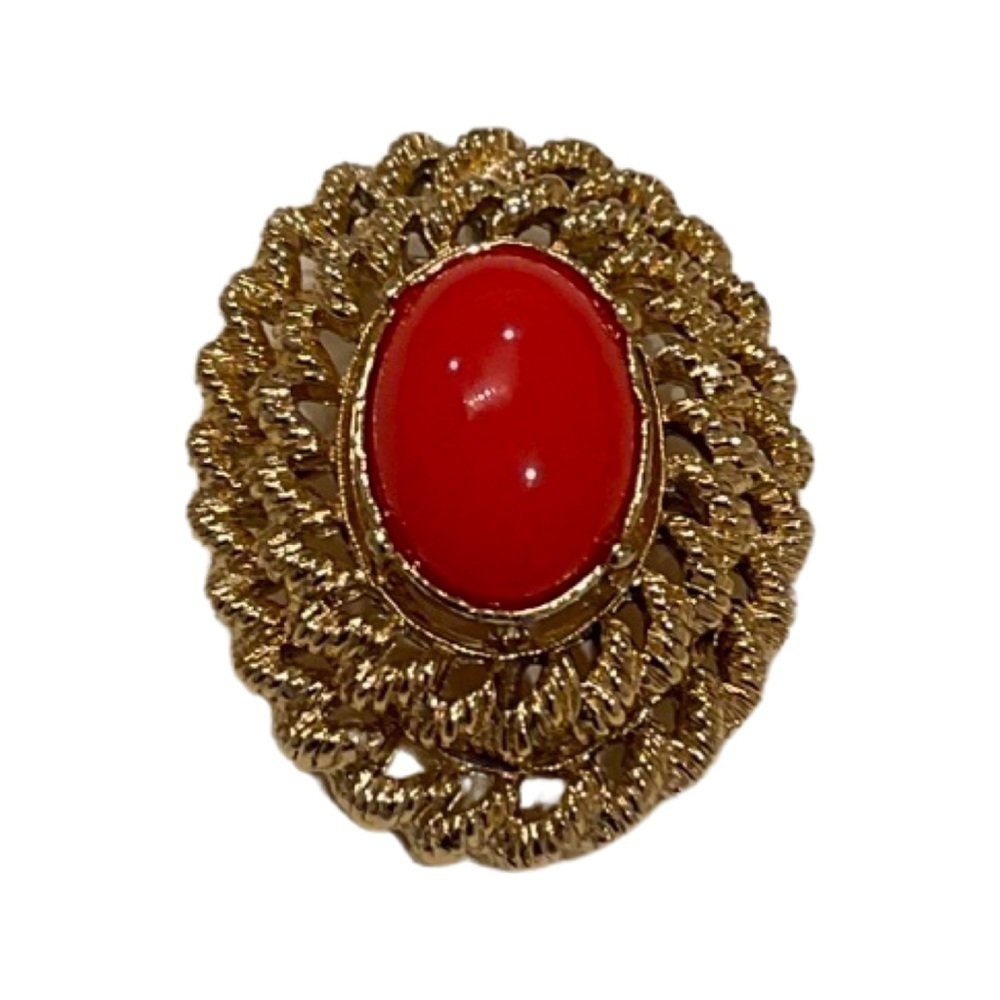 Gold & coral/orange brooch… this can be added on a chain as well.